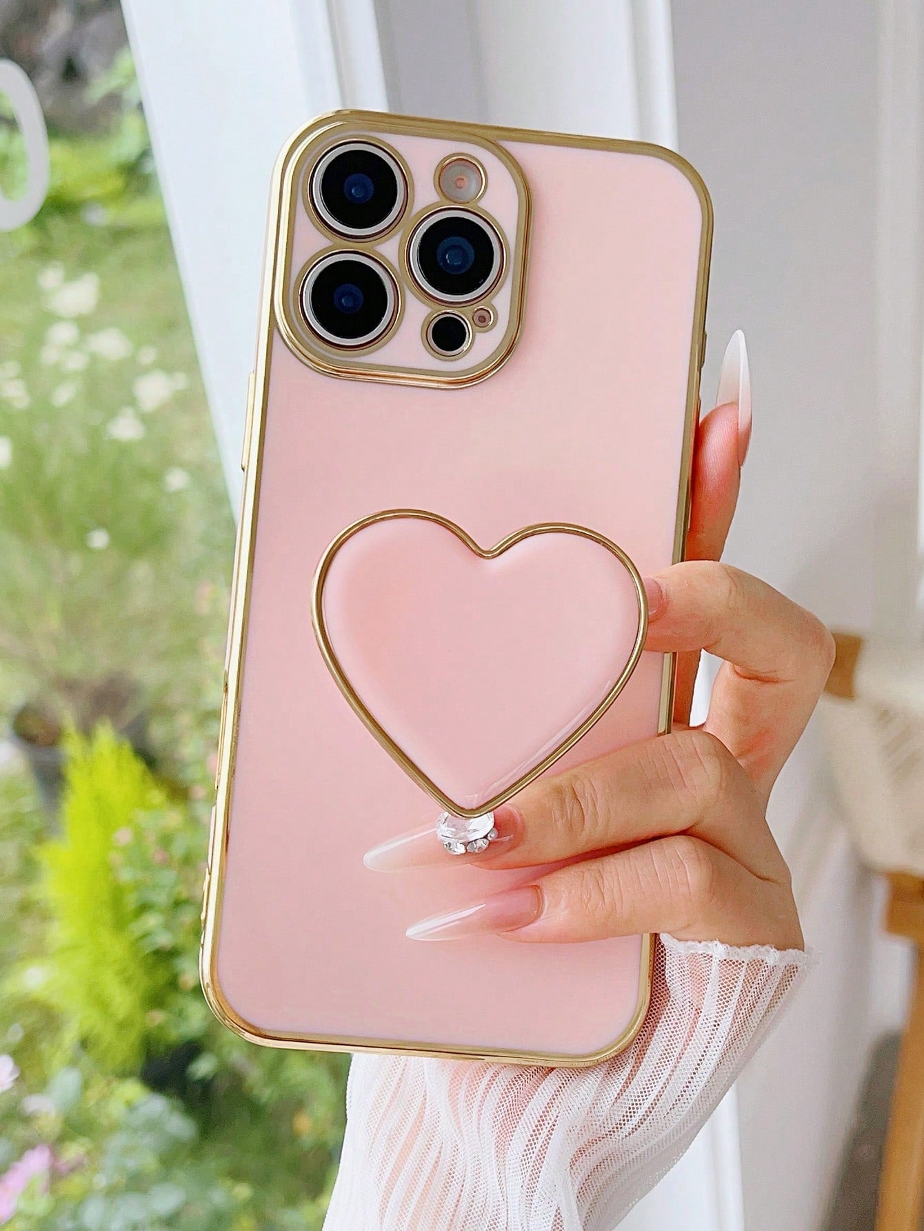 Gold-Plated Heart-Shaped Stand And Gold-Plated Phone Case, Compatible With IPhone 17/16e/15/14/13/12/11/XS/XR/X/7/8 Plus/Pro Max, Galaxy S25/S24U/S23/A55/A54/A35/A25/A17/A07/A16/A06, Electroplated Pro