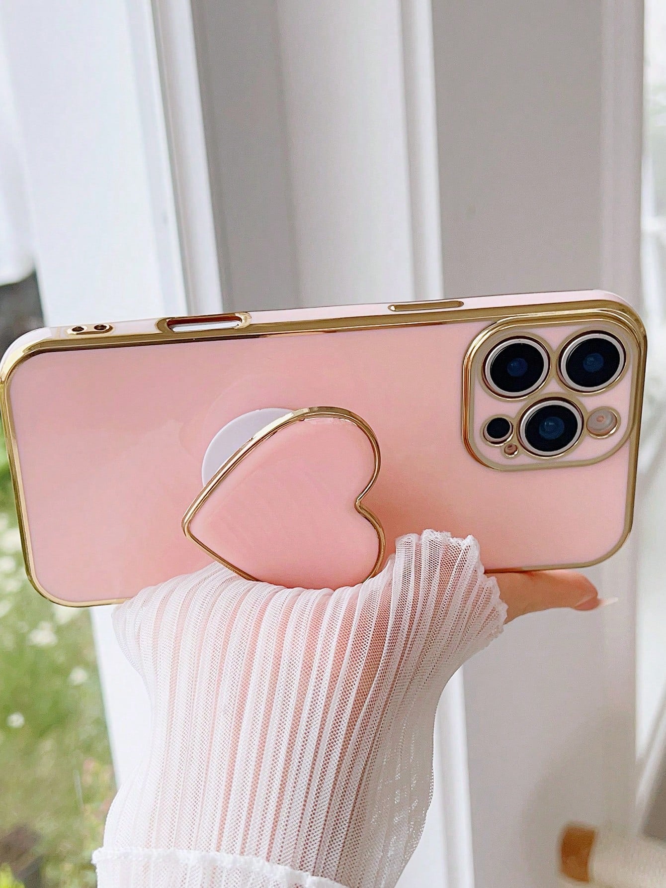 Gold-Plated Heart-Shaped Stand And Gold-Plated Phone Case, Compatible With IPhone 17/16e/15/14/13/12/11/XS/XR/X/7/8 Plus/Pro Max, Galaxy S25/S24U/S23/A55/A54/A35/A25/A17/A07/A16/A06, Electroplated Pro