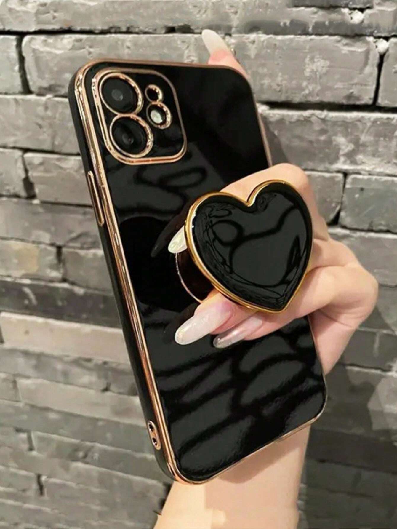 Gold-Plated Heart-Shaped Stand And Gold-Plated Phone Case, Compatible With IPhone 17/16e/15/14/13/12/11/XS/XR/X/7/8 Plus/Pro Max, Galaxy S25/S24U/S23/A55/A54/A35/A25/A17/A07/A16/A06, Electroplated Pro