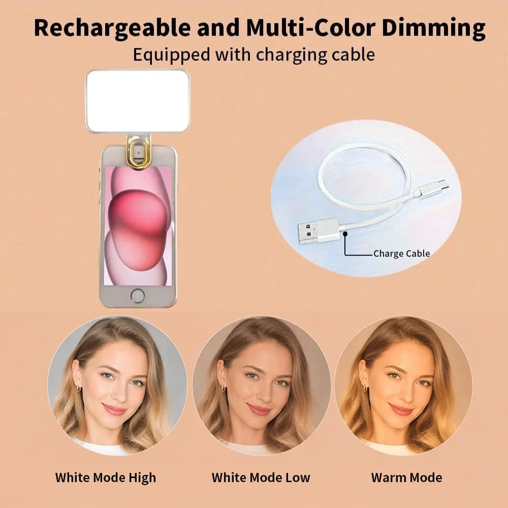 Gold Portable Rechargeable LED Ring Light, 3 Lighting Modes, USB & Battery Powered, Compatible With IPhone 15/14/13/12/11 Pro Xs, A72/A71/A52/A51, For Phones, Cameras, Videos, Zoom Calls, High Power