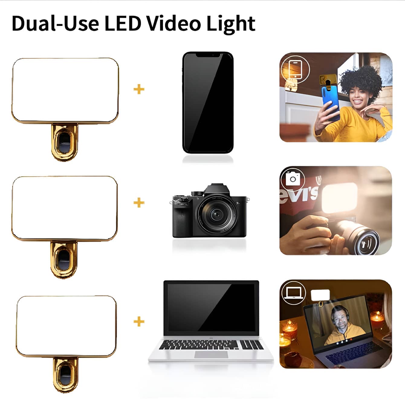 Gold Portable Rechargeable LED Ring Light, 3 Lighting Modes, USB & Battery Powered, Compatible With IPhone 15/14/13/12/11 Pro Xs, A72/A71/A52/A51, For Phones, Cameras, Videos, Zoom Calls, High Power