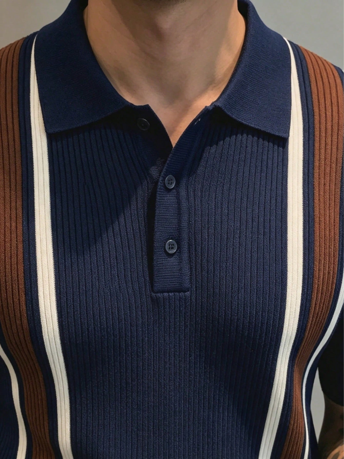 GRDR Men's Collared Striped Casual Minimalist Fashion Knit Short Sleeve T-Shirt Top- Comfortable Daily Wear, Travel, Outing