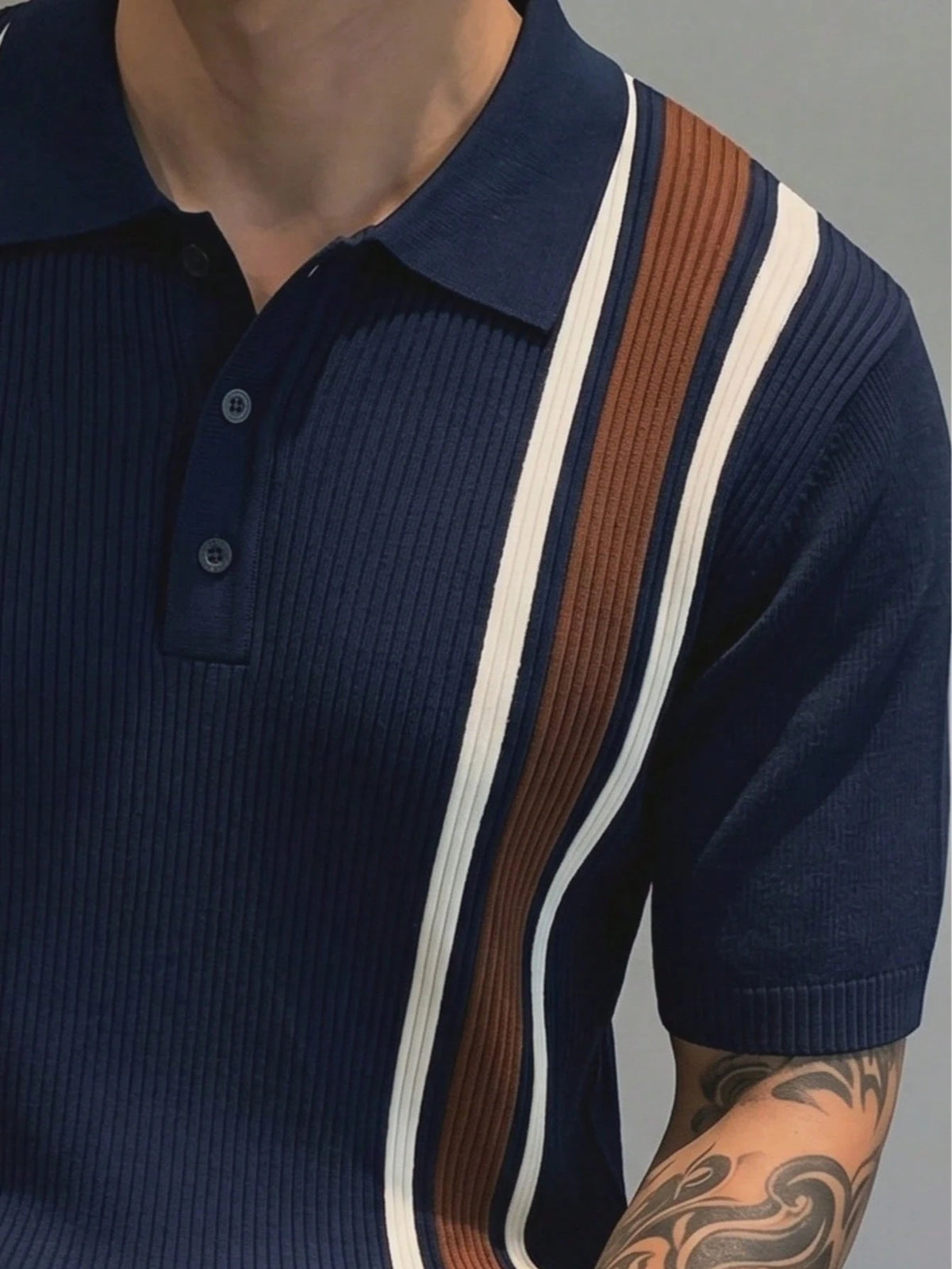 GRDR Men's Collared Striped Casual Minimalist Fashion Knit Short Sleeve T-Shirt Top- Comfortable Daily Wear, Travel, Outing