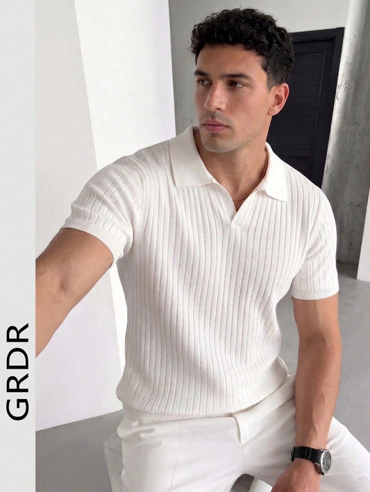 GRDR Men's Summer Lightweight Knit Sweater, Fashion Ribbed Solid Color Short Sleeve, Suitable For Casual Sports