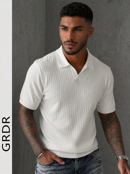 GRDR Men's Summer Lightweight Knit Sweater, Fashion Ribbed Solid Color Short Sleeve, Suitable For Casual Sports