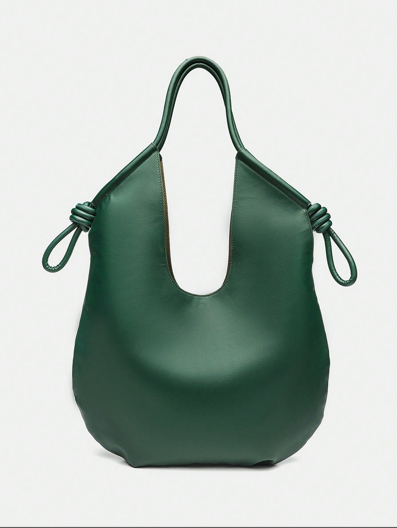 Green PU Leather Korean-French Casual Minimalist Style Large Capacity Handbag, Vintage Slouchy Drawstring Shoulder Bag, Multi-Functional Premium Commuter Pleated Shopping Tote, Suitable For Girls, Stu