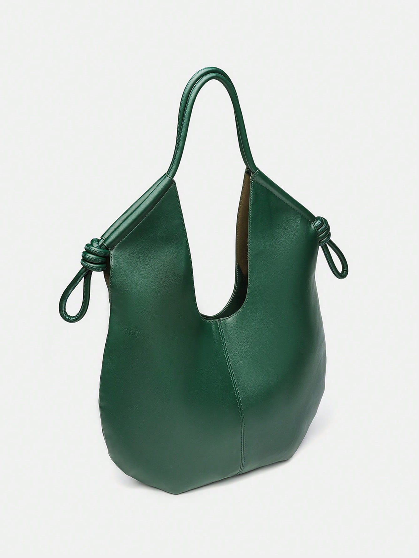 Green PU Leather Korean-French Casual Minimalist Style Large Capacity Handbag, Vintage Slouchy Drawstring Shoulder Bag, Multi-Functional Premium Commuter Pleated Shopping Tote, Suitable For Girls, Stu