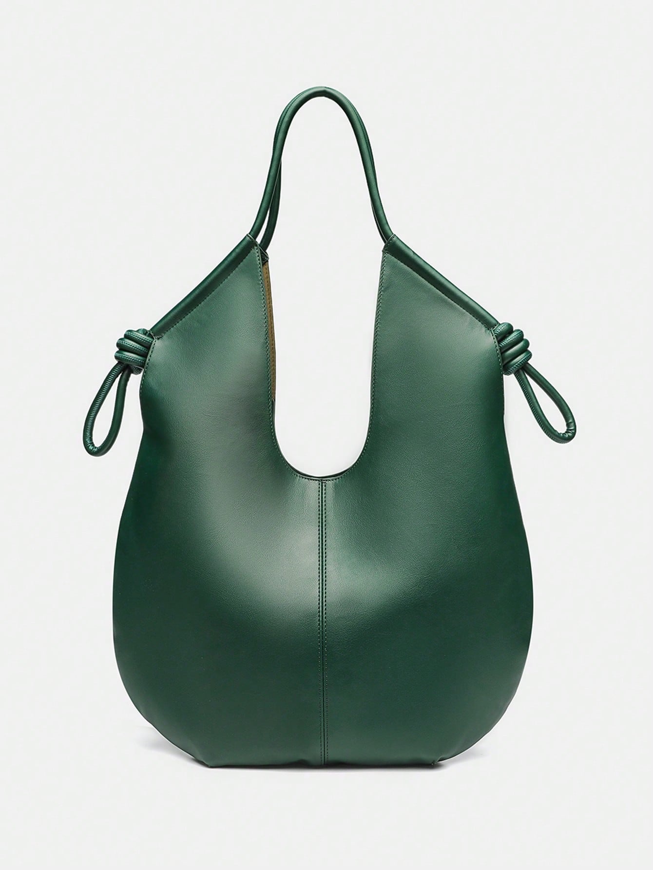 Green PU Leather Korean-French Casual Minimalist Style Large Capacity Handbag, Vintage Slouchy Drawstring Shoulder Bag, Multi-Functional Premium Commuter Pleated Shopping Tote, Suitable For Girls, Stu