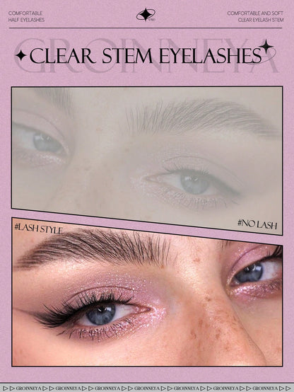 GROINNEYA 9 Pairs Half-Strip Transparent Band Cat Eye False Eyelashes, Short Soft 3D Mink-Like False Eyelashes For Natural Makeup (BP07), Strip False Eyelashes