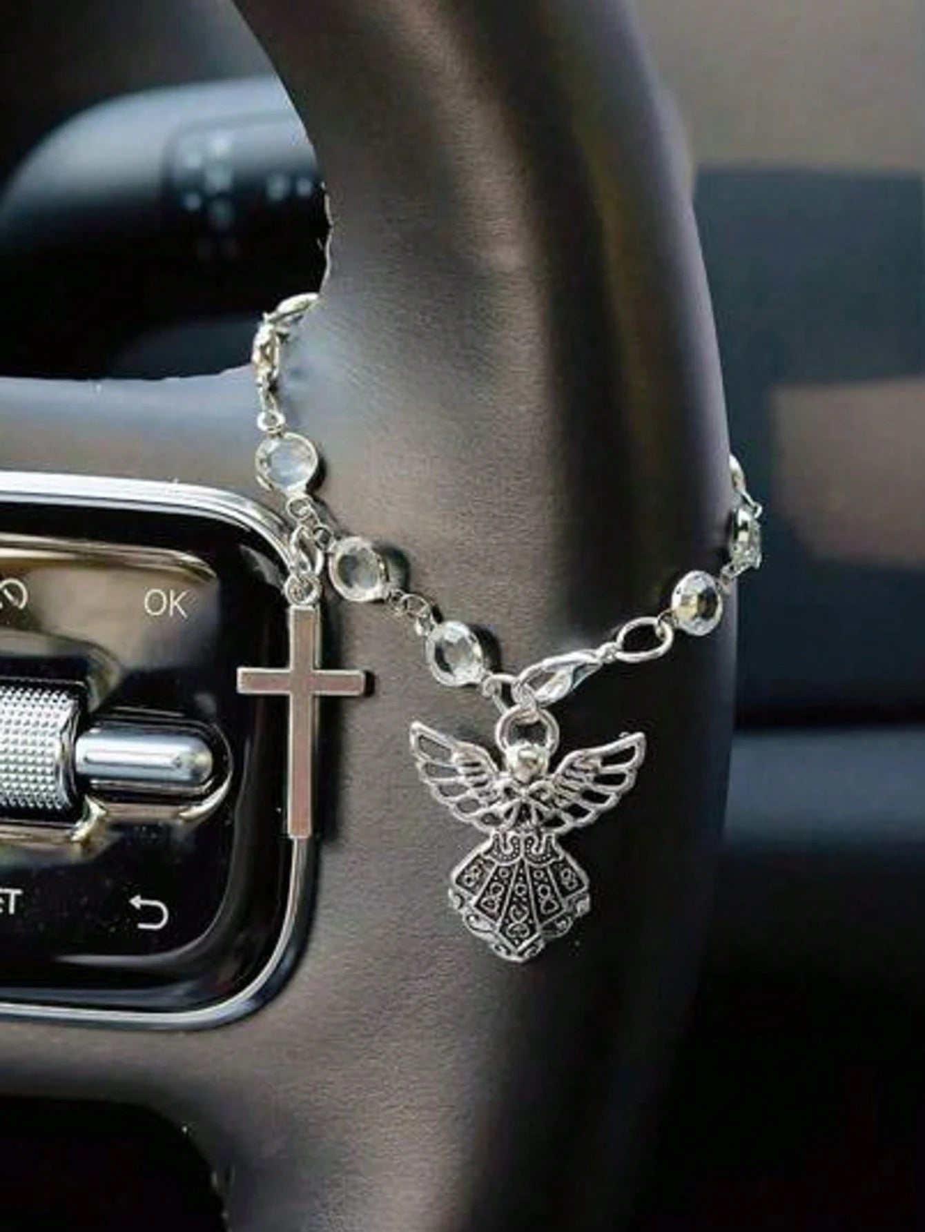 Guardian Angel Cross Pendant Car Interior Hanging Ornament, Charming Wings Steering Wheel Chain, Easter, Halloween, Christmas Gift