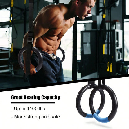 Gymnastic Rings 1200lbs Capacity With 16.4ft Adjustable Buckle Straps Pull Up Exercise Rings Non-Slip Rings For Home Gym Full Body Workout