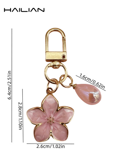HAILIAN 1pc Alloy Material Sakura Flower Keyring, Lightweight And Ethereal Sakura Design With Multicolor Pearls, Suitable For Women As Daily Handbag, Travel, Beach Accessory, Couple Birthday, Holiday