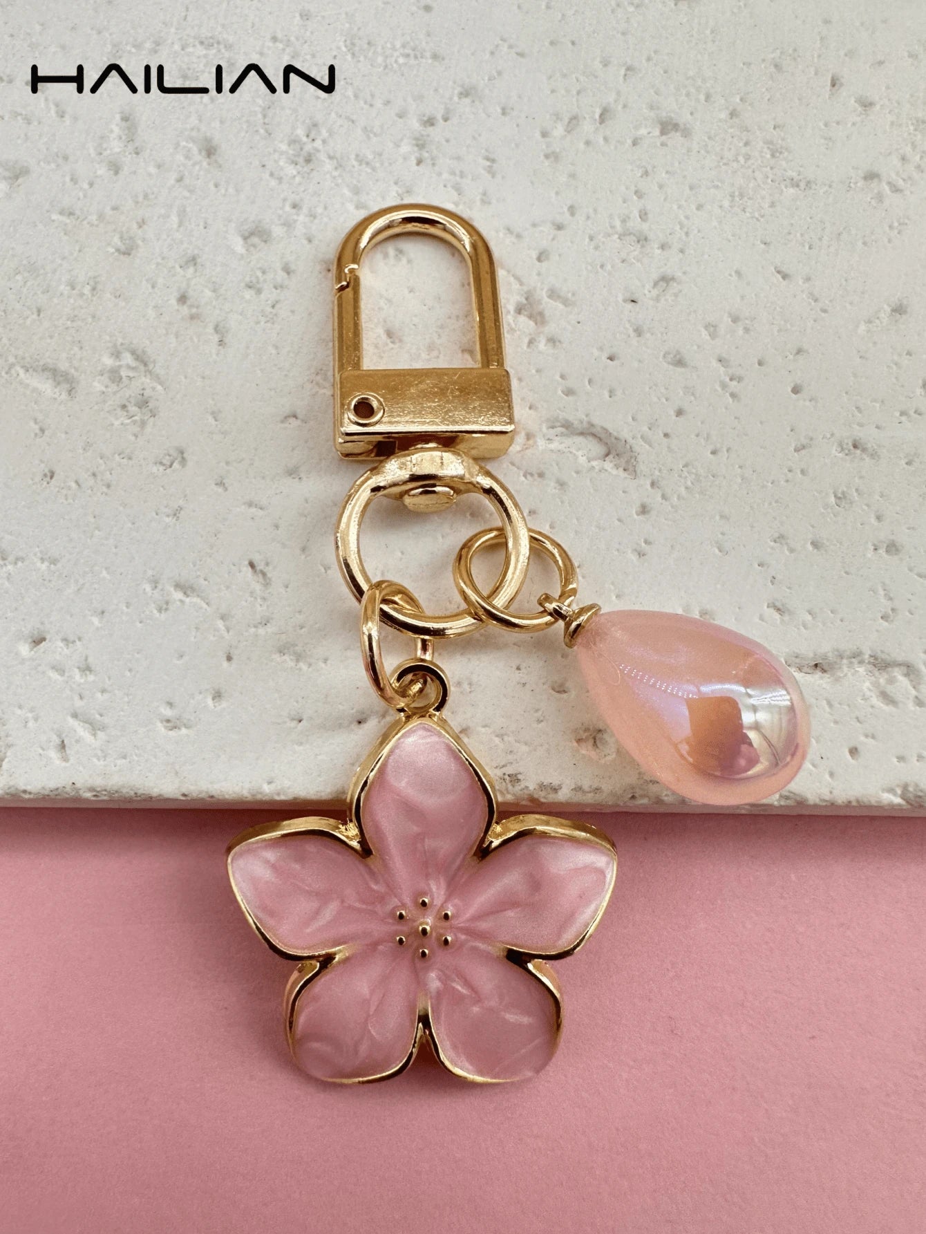 HAILIAN 1pc Alloy Material Sakura Flower Keyring, Lightweight And Ethereal Sakura Design With Multicolor Pearls, Suitable For Women As Daily Handbag, Travel, Beach Accessory, Couple Birthday, Holiday