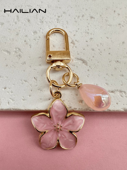 HAILIAN 1pc Alloy Material Sakura Flower Keyring, Lightweight And Ethereal Sakura Design With Multicolor Pearls, Suitable For Women As Daily Handbag, Travel, Beach Accessory, Couple Birthday, Holiday