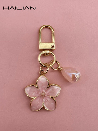 HAILIAN 1pc Alloy Material Sakura Flower Keyring, Lightweight And Ethereal Sakura Design With Multicolor Pearls, Suitable For Women As Daily Handbag, Travel, Beach Accessory, Couple Birthday, Holiday