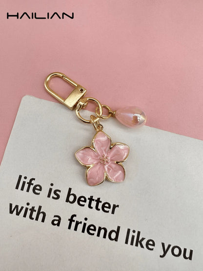 HAILIAN 1pc Alloy Material Sakura Flower Keyring, Lightweight And Ethereal Sakura Design With Multicolor Pearls, Suitable For Women As Daily Handbag, Travel, Beach Accessory, Couple Birthday, Holiday