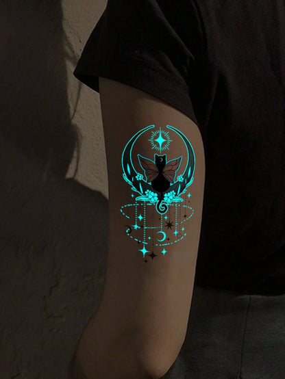 Halloween Glow Tattoo Sticker, Luminous Ghost Pumpkin Black Cat Temporary Tattoo, Cute Spooky Glow In The Dark Fake Tattoo, Waterproof Long Lasting Body Art Decal For Women Men, Party Cosplay Festival