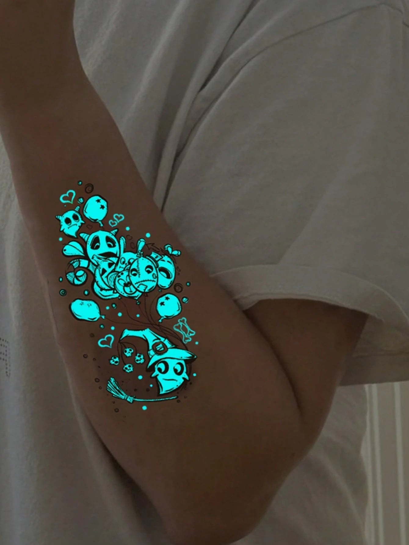 Halloween Glow Tattoo Sticker, Luminous Ghost Pumpkin Black Cat Temporary Tattoo, Cute Spooky Glow In The Dark Fake Tattoo, Waterproof Long Lasting Body Art Decal For Women Men, Party Cosplay Festival