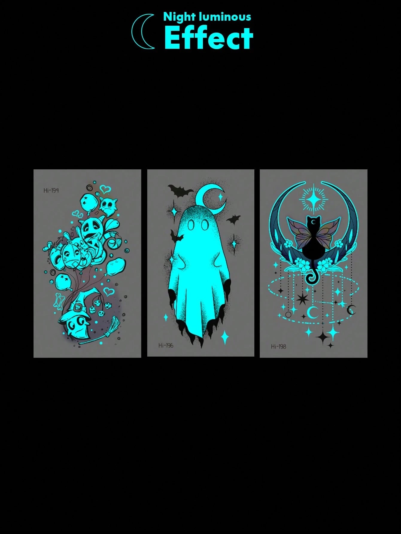 Halloween Glow Tattoo Sticker, Luminous Ghost Pumpkin Black Cat Temporary Tattoo, Cute Spooky Glow In The Dark Fake Tattoo, Waterproof Long Lasting Body Art Decal For Women Men, Party Cosplay Festival