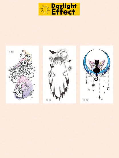 Halloween Glow Tattoo Sticker, Luminous Ghost Pumpkin Black Cat Temporary Tattoo, Cute Spooky Glow In The Dark Fake Tattoo, Waterproof Long Lasting Body Art Decal For Women Men, Party Cosplay Festival
