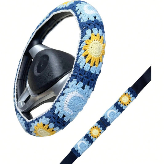 Handmade Crochet Moon And Sun Car Steering Wheel Covers Universal 14-15 Inch For Women And Men (Steer Wheel Cover)