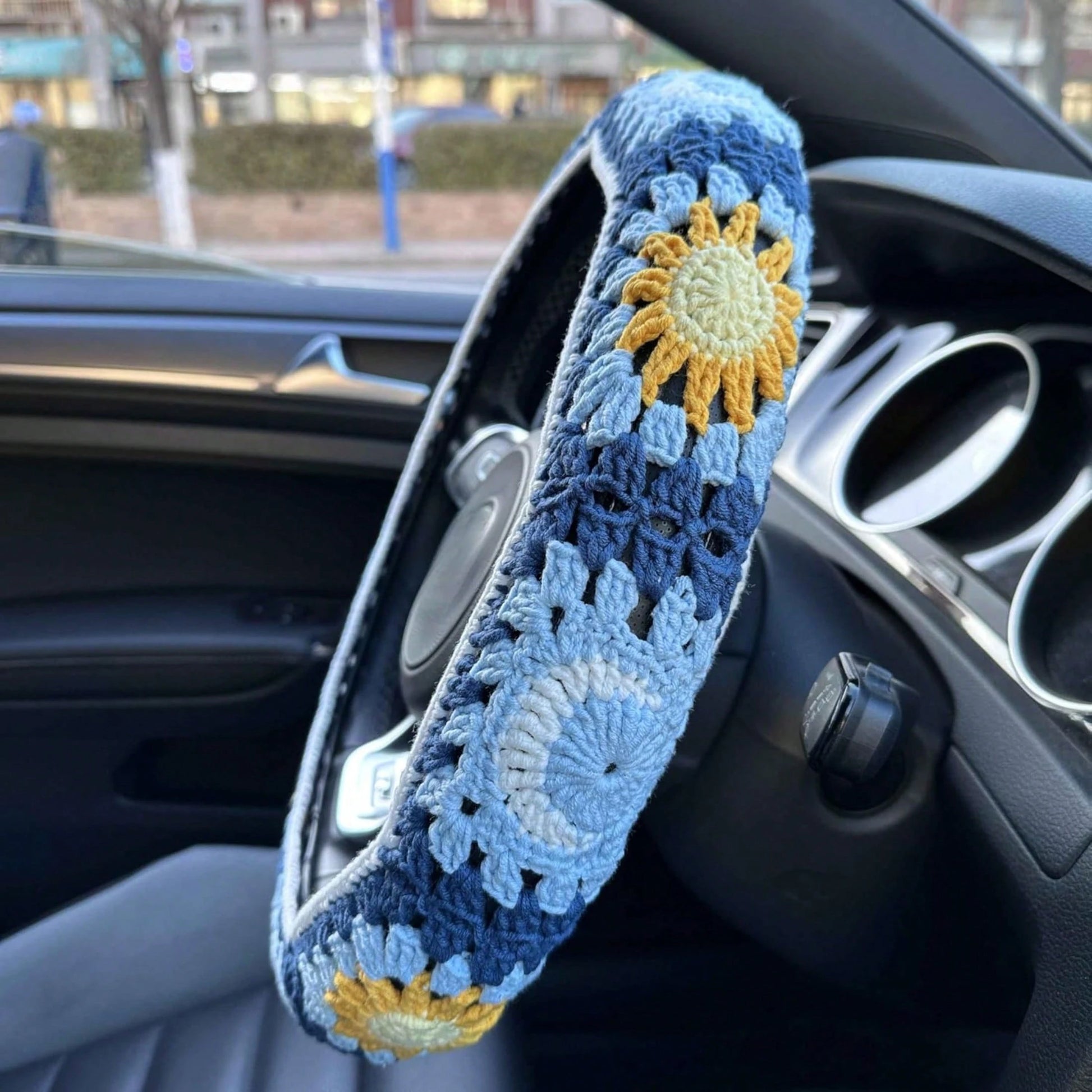 Handmade Crochet Moon And Sun Car Steering Wheel Covers Universal 14-15 Inch For Women And Men (Steer Wheel Cover)