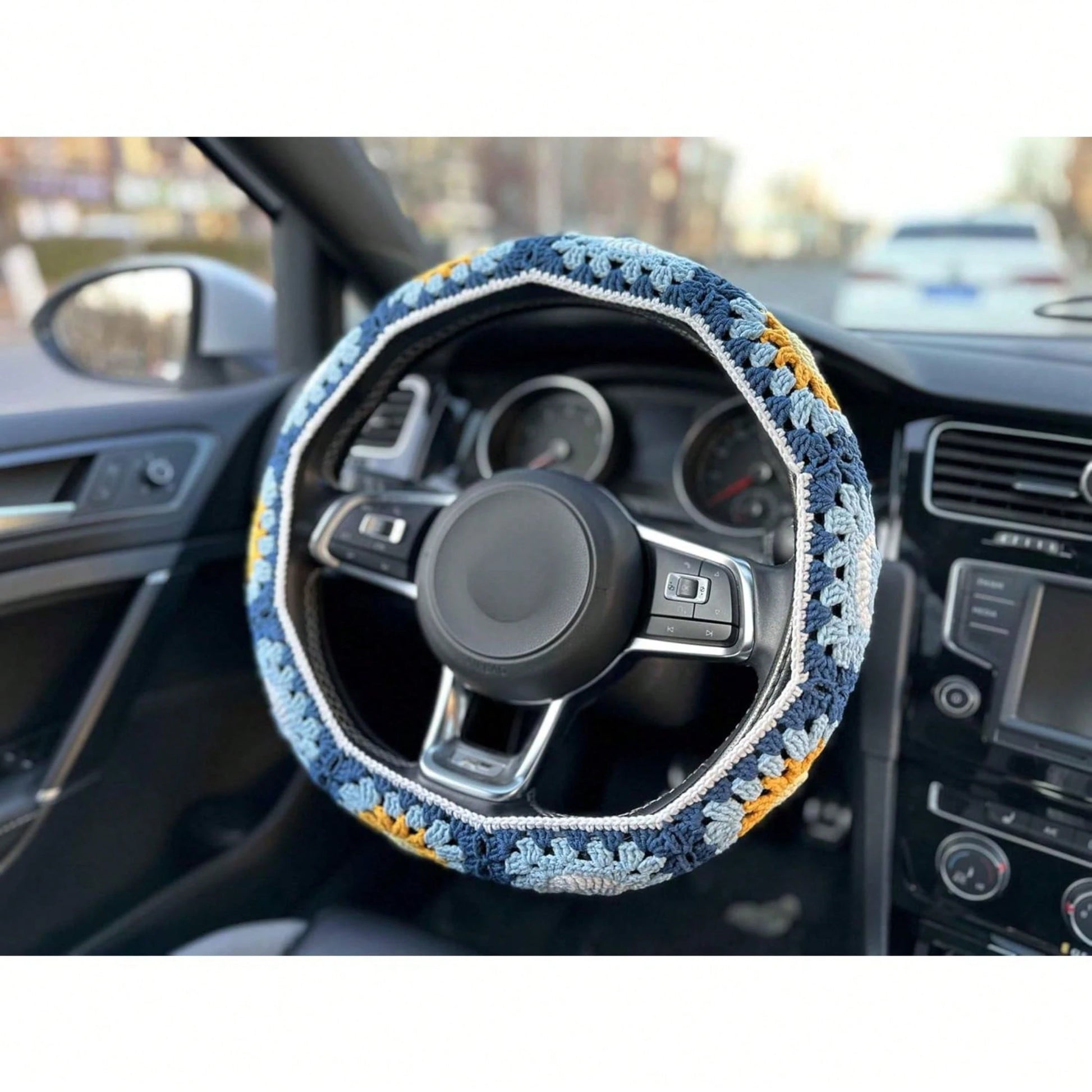 Handmade Crochet Moon And Sun Car Steering Wheel Covers Universal 14-15 Inch For Women And Men (Steer Wheel Cover)