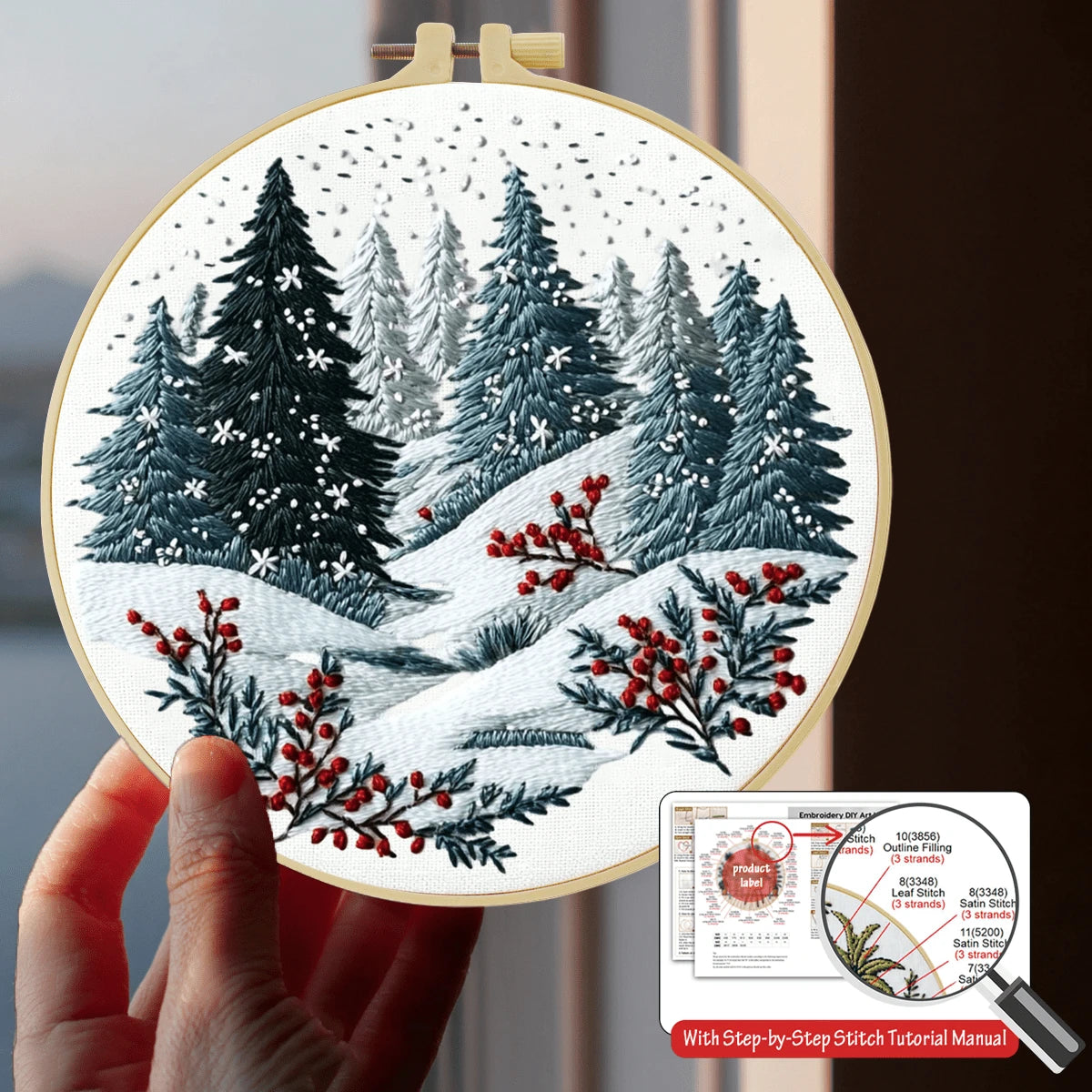 Handmade DIY Embroidery Set, 20x20cm/7.9x7.9 Inches, Christmas Theme, Beginner, Including Embroidery Cloth, Instruction Manual, Embroidery Frame And Needle And Thread, Holiday Gift For Friends Or Fami