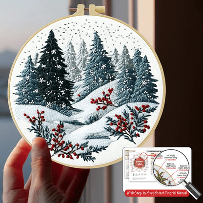 Handmade DIY Embroidery Set, 20x20cm/7.9x7.9 Inches, Christmas Theme, Beginner, Including Embroidery Cloth, Instruction Manual, Embroidery Frame And Needle And Thread, Holiday Gift For Friends Or Fami