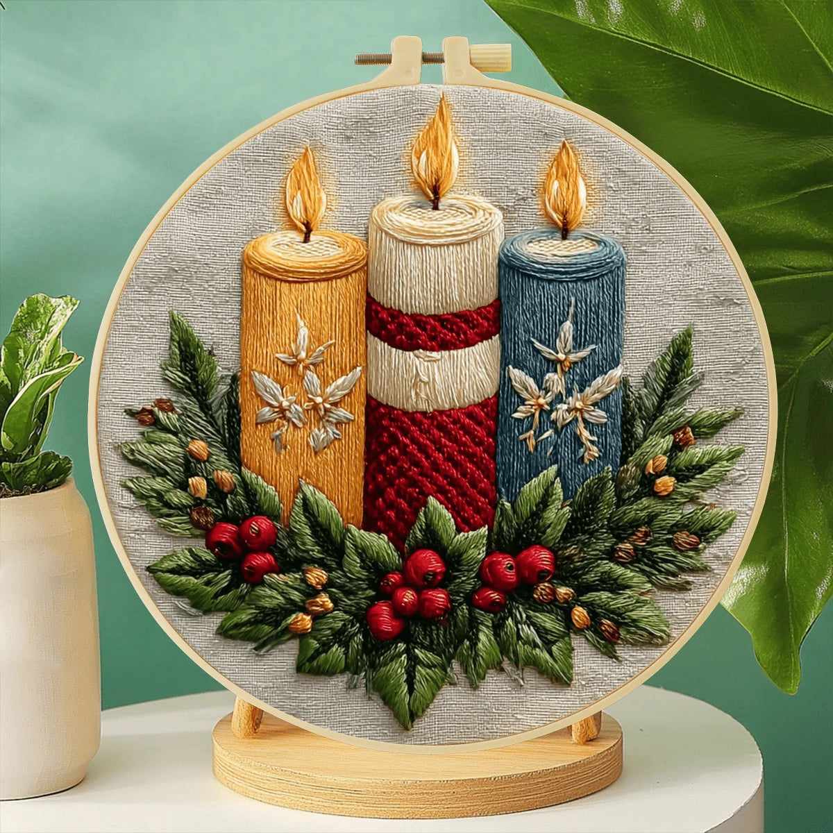 Handmade DIY Embroidery Set, 20x20cm/7.9x7.9 Inches, Christmas Theme, Beginner, Including Embroidery Cloth, Instruction Manual, Embroidery Frame And Needle And Thread, Holiday Gift For Friends Or Fami