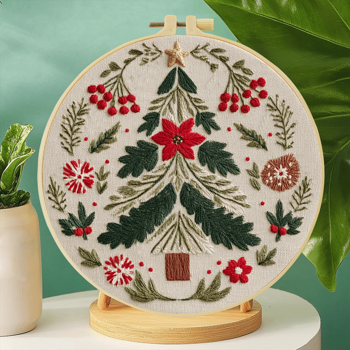 Handmade DIY Embroidery Set, 20x20cm/7.9x7.9 Inches, Christmas Theme, Beginner, Including Embroidery Cloth, Instruction Manual, Embroidery Frame And Needle And Thread, Holiday Gift For Friends Or Fami