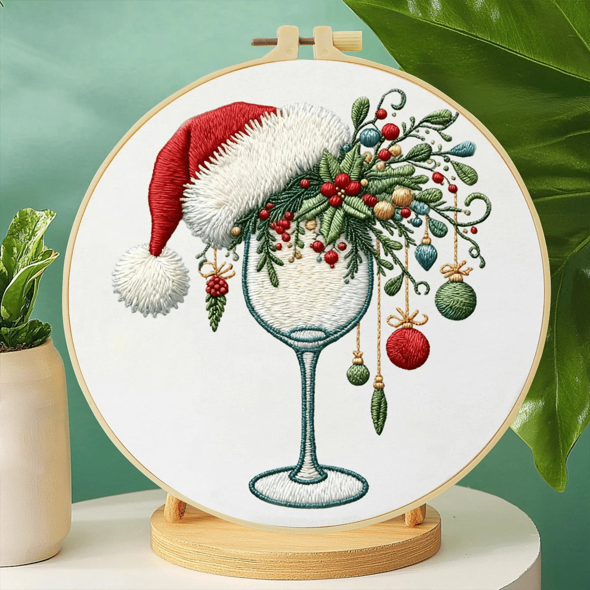 Handmade DIY Embroidery Set, 20x20cm/7.9x7.9 Inches, Christmas Theme, Beginner, Including Embroidery Cloth, Instruction Manual, Embroidery Frame And Needle And Thread, Holiday Gift For Friends Or Fami