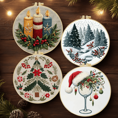 Handmade DIY Embroidery Set, 20x20cm/7.9x7.9 Inches, Christmas Theme, Beginner, Including Embroidery Cloth, Instruction Manual, Embroidery Frame And Needle And Thread, Holiday Gift For Friends Or Fami