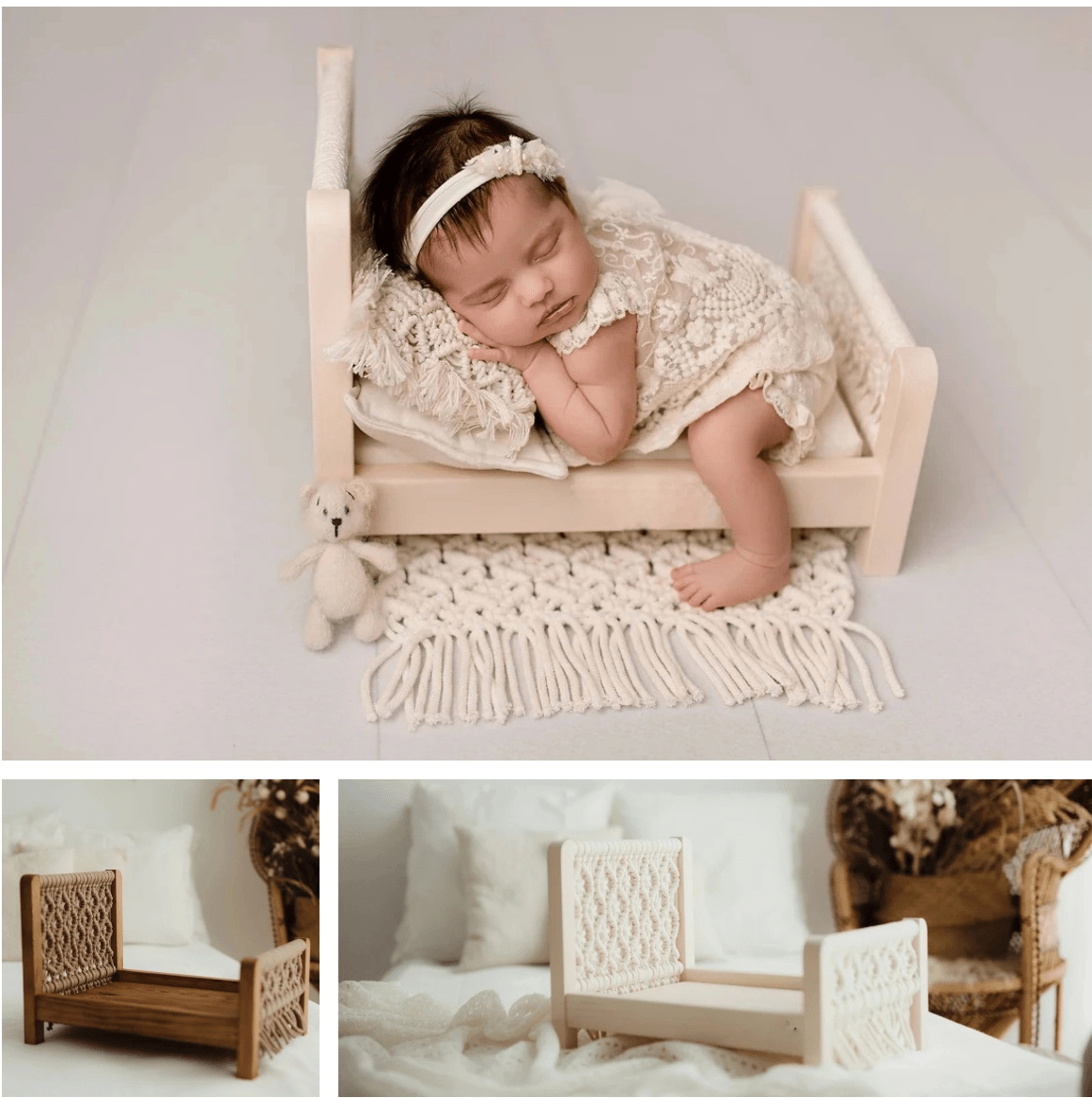 Handmade Wooden Baby Photography Props, Newborn Posing Basket Woven Cot Shoot Photo Studio Accessories