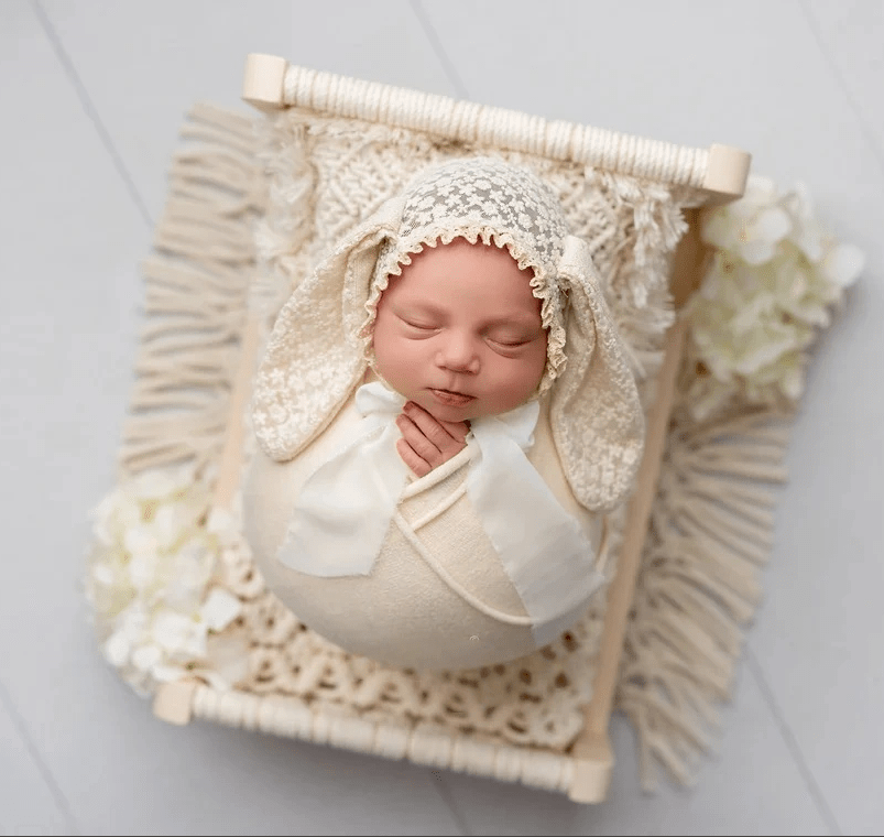Handmade Wooden Baby Photography Props, Newborn Posing Basket Woven Cot Shoot Photo Studio Accessories
