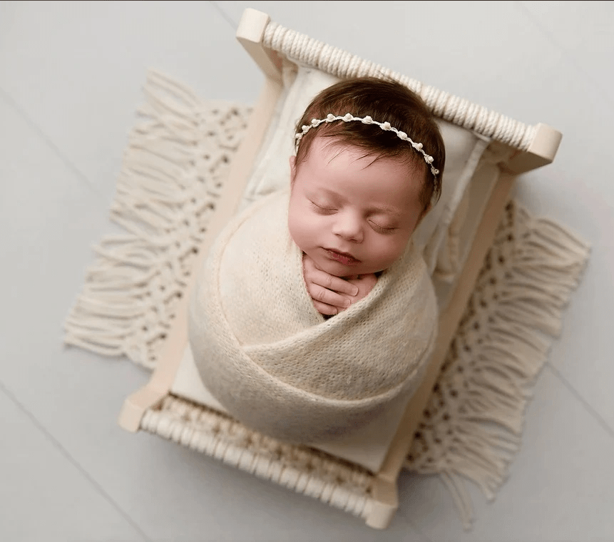 Handmade Wooden Baby Photography Props, Newborn Posing Basket Woven Cot Shoot Photo Studio Accessories