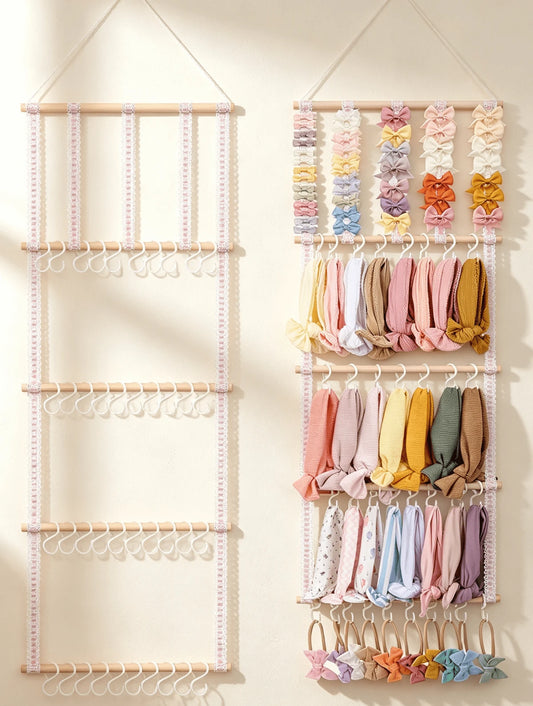 Headband Holder Hair Bows Organizer For Girls(Pink/Beige), Baby Headbands Hair Accessories Organizer Storage Wall Hanging Decor For Toddler Girls Room