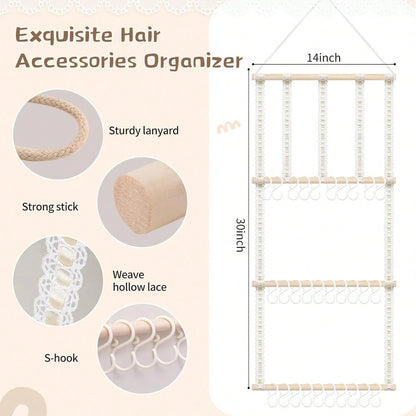 Headband Holder Hair Bows Organizer For Girls(Pink/Beige), Baby Headbands Hair Accessories Organizer Storage Wall Hanging Decor For Toddler Girls Room