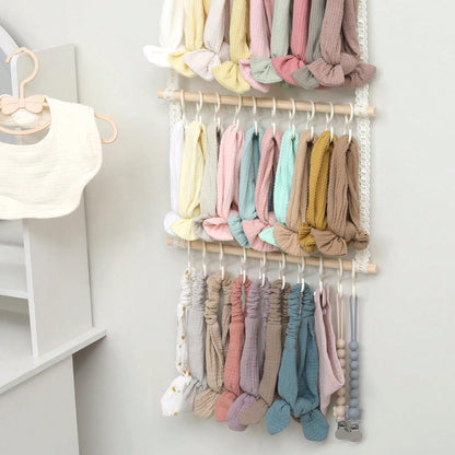 Headband Holder Hair Bows Organizer For Girls(Pink/Beige), Baby Headbands Hair Accessories Organizer Storage Wall Hanging Decor For Toddler Girls Room