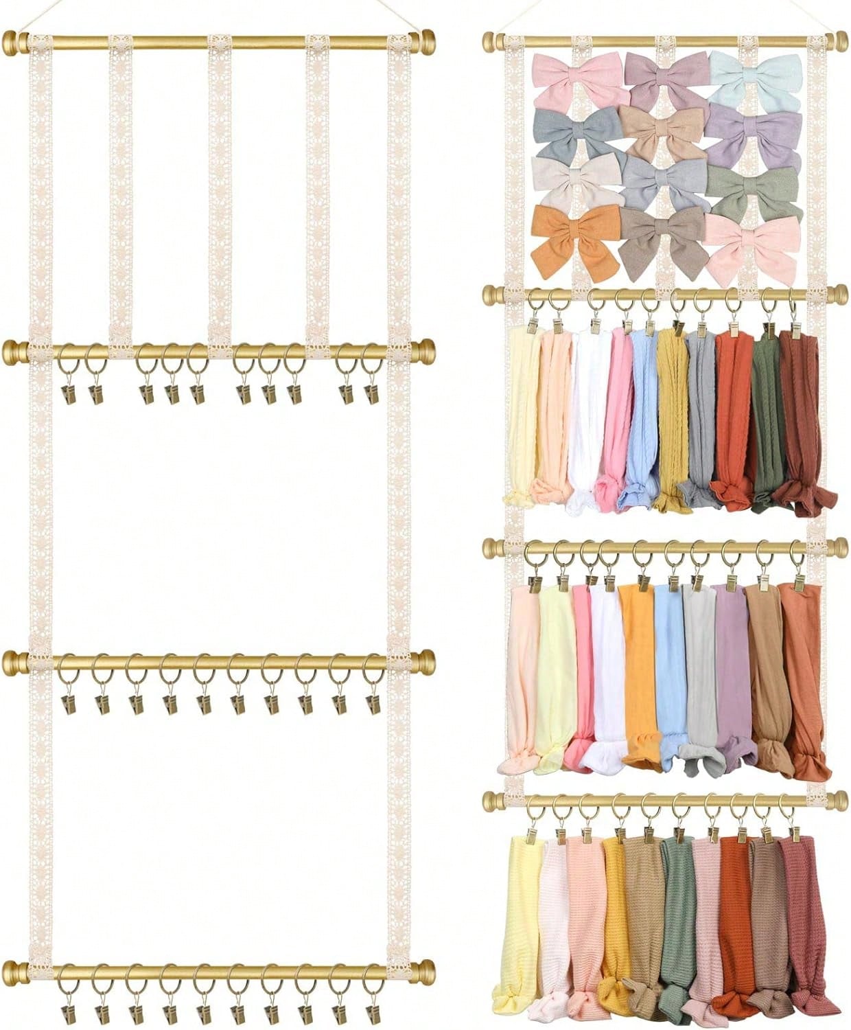 Headband Holder Hair Bows Organizer For Girls(Pink/Beige), Baby Headbands Hair Accessories Organizer Storage Wall Hanging Decor For Toddler Girls Room