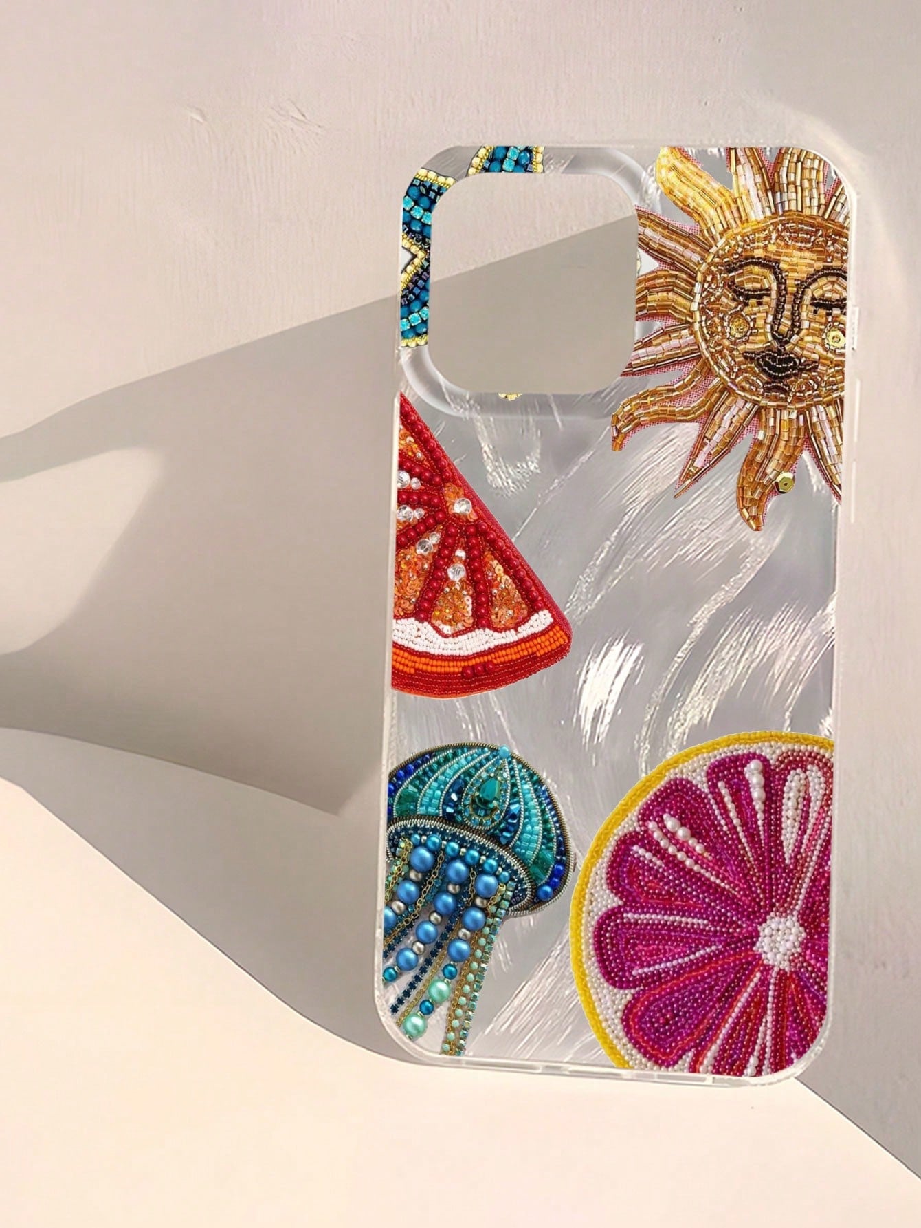 Heart Element Shockproof Fashionable Unique Beaded Pomegranate Star Flower Pattern Waterproof Fingerprint-Proof Scratch-Resistant Transparent IMD Soft Glossy Smooth Phone Case Anti-Fall Spring Gift Pa