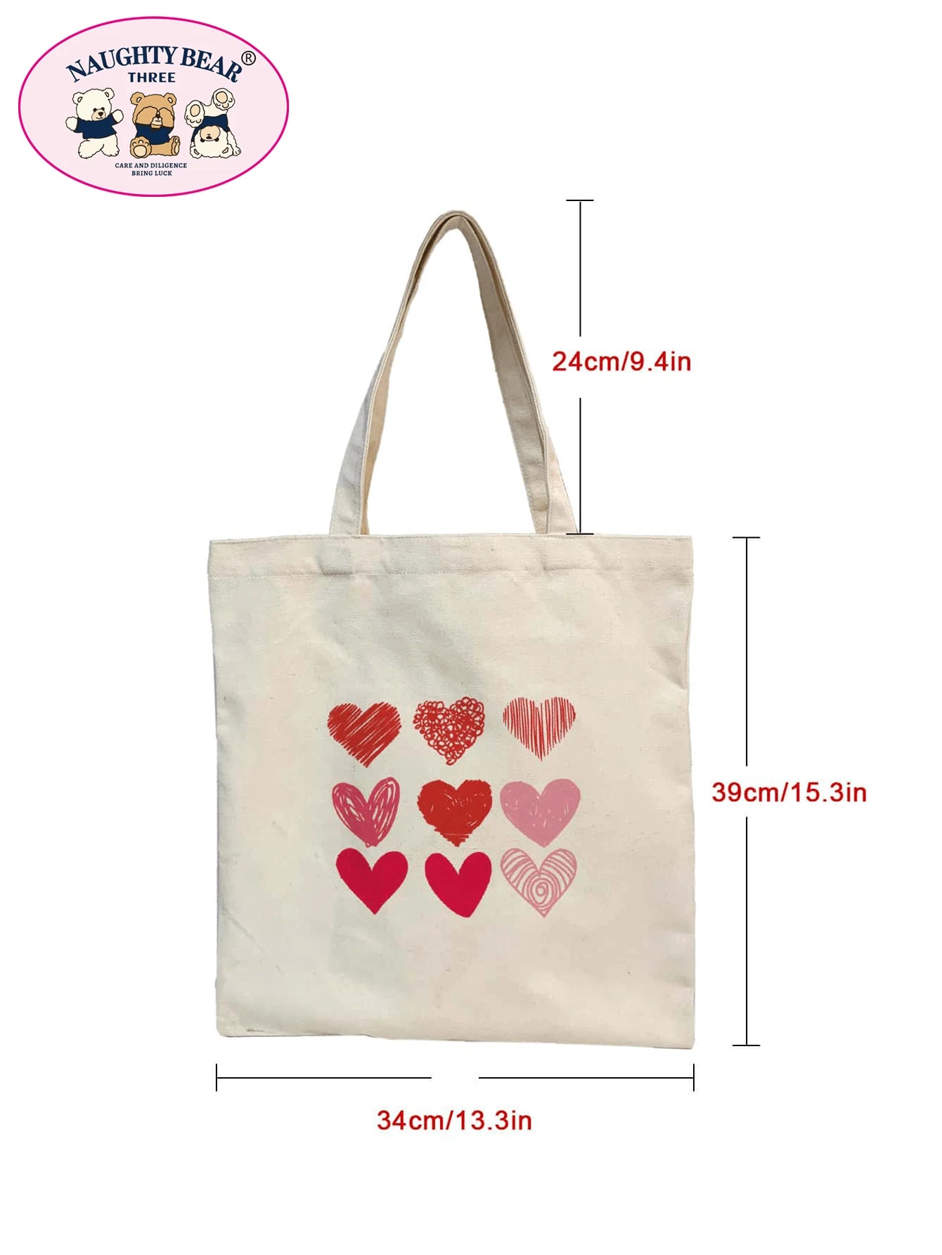 Heart Graphic Canvas Shopper Bag School Bag For Graduate, Teen Girls, Freshman, Sophomore, Junior & Senior In College, University & High School, Perfect For Outdoors,Travel & Back To School Valentine