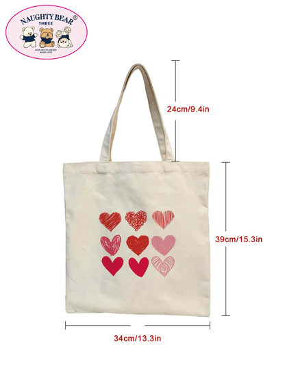 Heart Graphic Canvas Shopper Bag School Bag For Graduate, Teen Girls, Freshman, Sophomore, Junior & Senior In College, University & High School, Perfect For Outdoors,Travel & Back To School Valentine