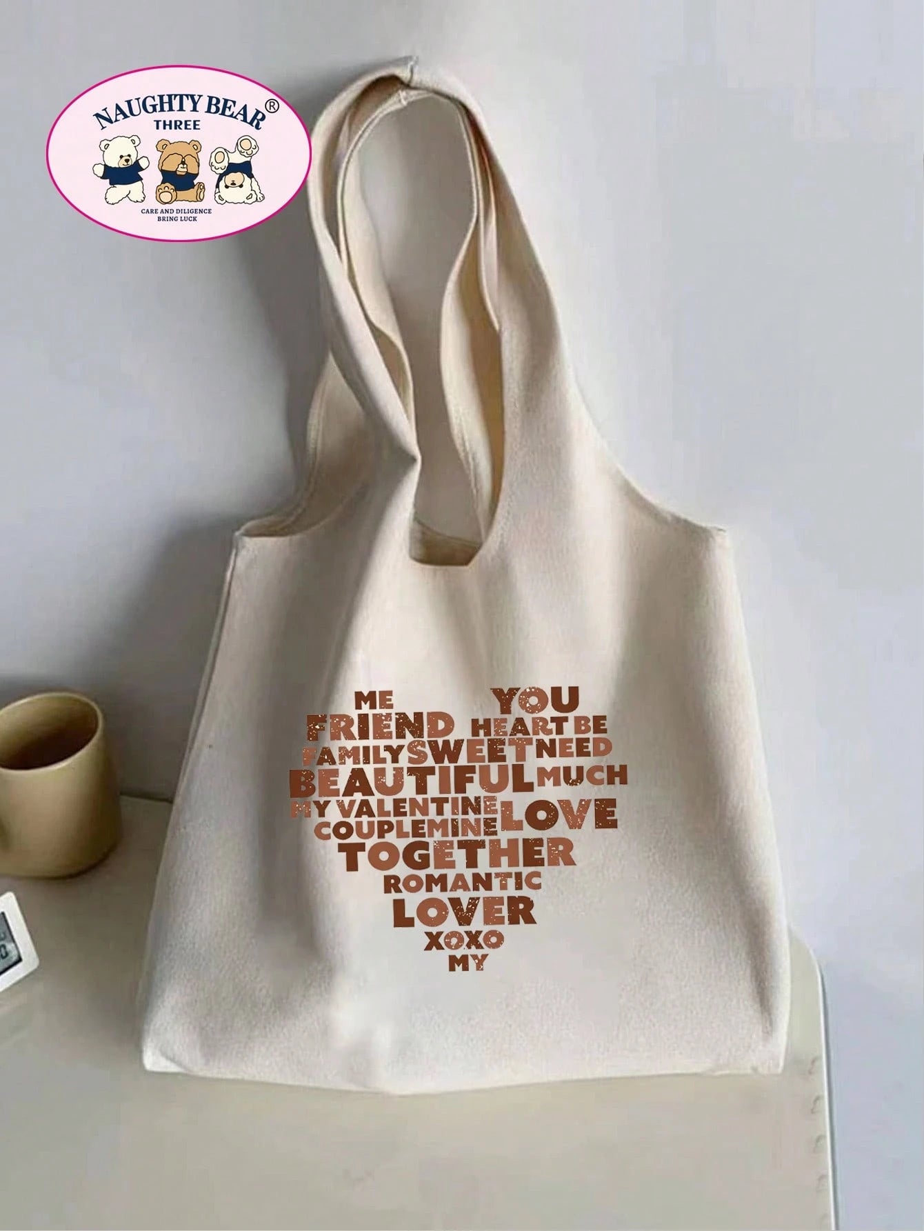 Heart Graphic Canvas Shopper Bag School Bag For Graduate, Teen Girls, Freshman, Sophomore, Junior & Senior In College, University & High School, Perfect For Outdoors,Travel & Back To School Valentine