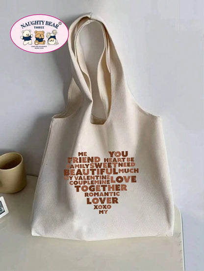 Heart Graphic Canvas Shopper Bag School Bag For Graduate, Teen Girls, Freshman, Sophomore, Junior & Senior In College, University & High School, Perfect For Outdoors,Travel & Back To School Valentine
