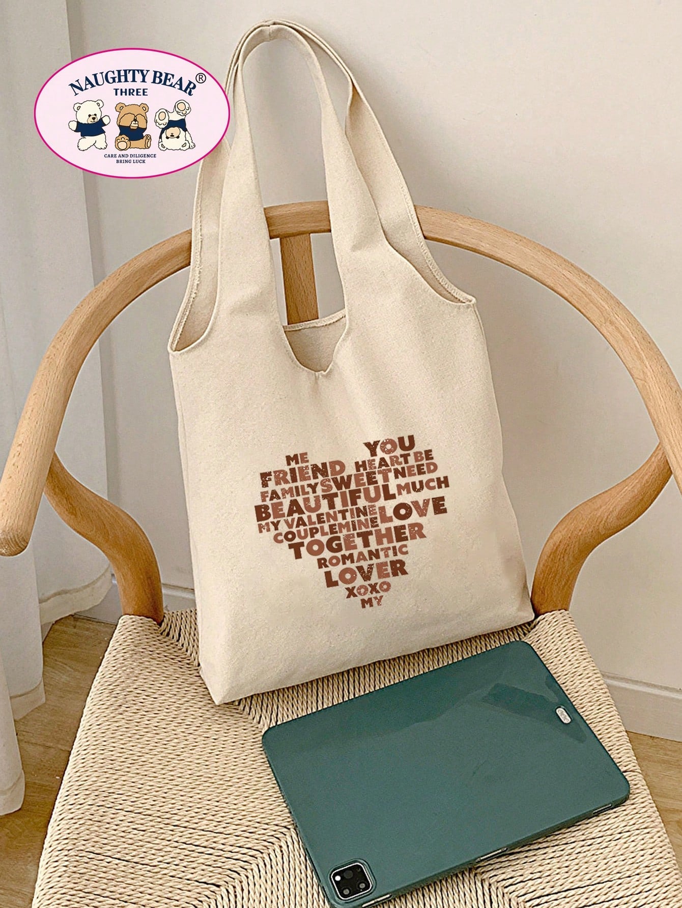 Heart Graphic Canvas Shopper Bag School Bag For Graduate, Teen Girls, Freshman, Sophomore, Junior & Senior In College, University & High School, Perfect For Outdoors,Travel & Back To School Valentine