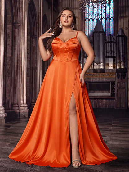 Heart-Shaped Strapless Satin Evening Gown, High Waist High Slit Full Skirt With Train, Luxury Vintage Style Fall