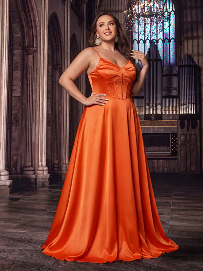 Heart-Shaped Strapless Satin Evening Gown, High Waist High Slit Full Skirt With Train, Luxury Vintage Style Fall
