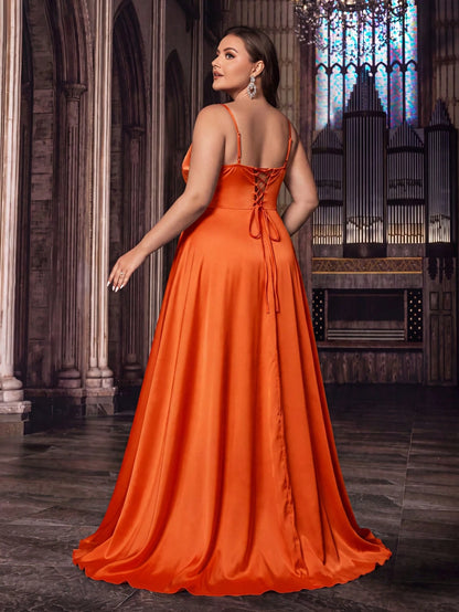 Heart-Shaped Strapless Satin Evening Gown, High Waist High Slit Full Skirt With Train, Luxury Vintage Style Fall