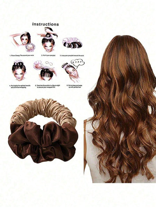 Heatless Curling Hair Band, Brown Satin Heatless Hair Curler, Wearable During Sleep, Soft And Comfortable Sleeping Hair Band, Slouchy Person's Hair Curler, Create Long Curls Without Heating, Fashionab